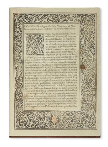INCUNABULA  APPIANUS. Historia Romana.  Part 2 (of 2):  De bellis civilibus.  1477.  Lacks 3 leaves.